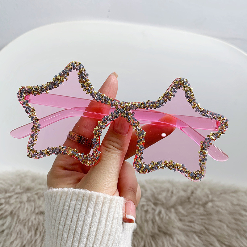 Colorful Cute Street Style Sunglasses with Diamond Accents and Star Design
