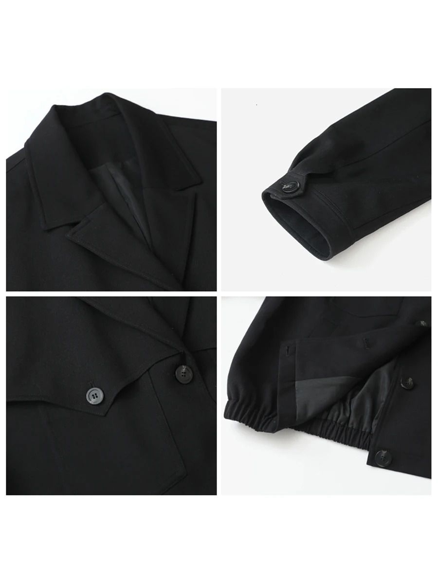 CHIC VEN Streetwear Womens Jacket Casual Solid Black Loose Coat Single Chest Short Spring Autumn 250407