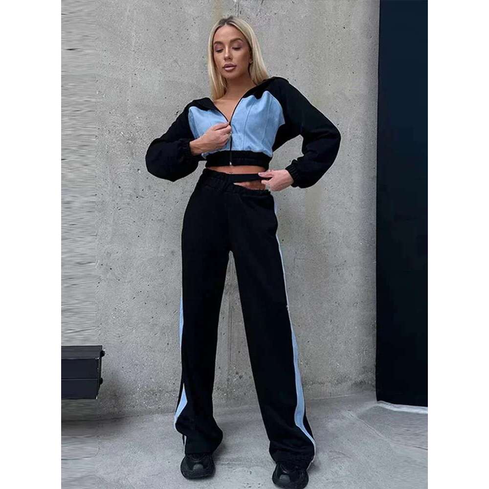 Yaminiya Autumn Spring Summer Hoodies 2 Piece Sets Long Sleeve Zipper Women's Tracksuit New Crop Tops Wide Leg Sport Pants Set