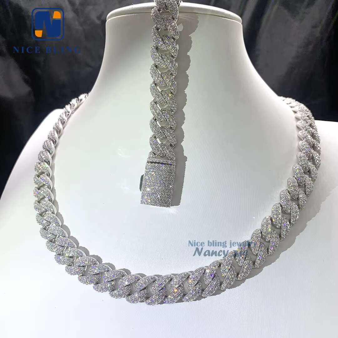 Custom Hip Hop Jewelry Iced Out 12mm Moon Shape Style Moissanite Diamond 925 Sterling Silver Cuban Link Chain for Men