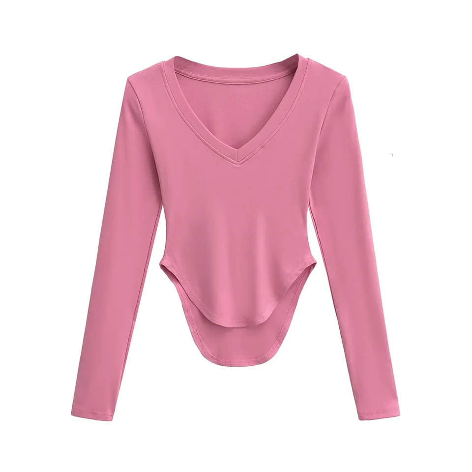 womens long sleeved Tshirt Vneck unique asymmetrical hem n elegant and fashionable Y2K 250407