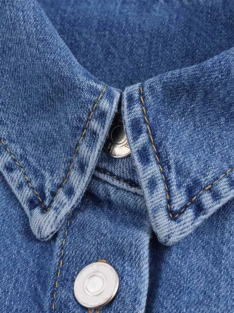 TRAF European and American style spring fashion short collar denim jacket womens casual top 250407