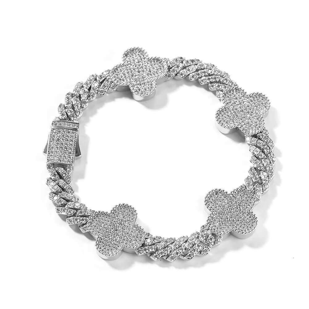 New Arrival 8mm Four Leaf Cuban Chain Fashion Sparkg 5A Zircon Clover Bracelet Jewelry Women Gold Plating