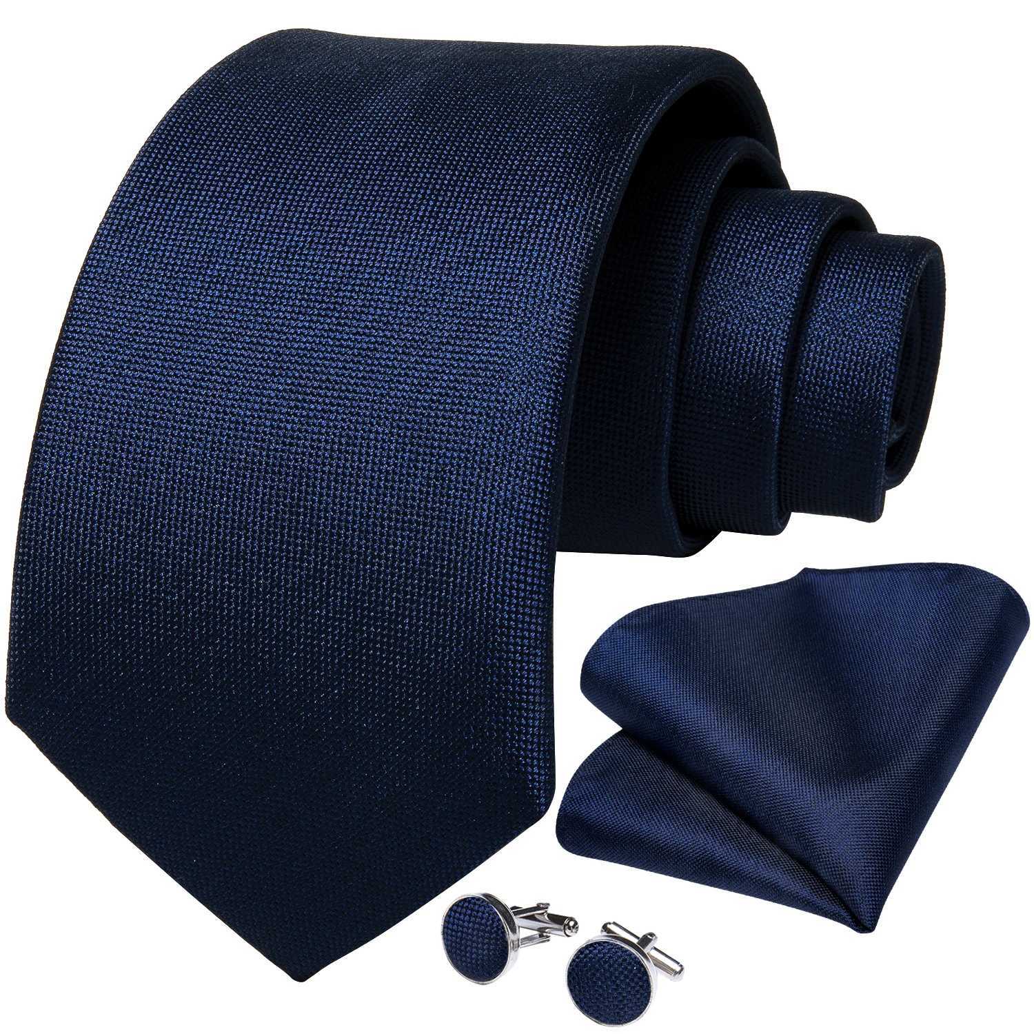 DiBanGu Top Navy Blue Solid Tie for Men 100% Silk Mens Tie Hanky Cufflinks Neck Tie Suit Business Wedding Party Tie Set MJ-7140 X250407