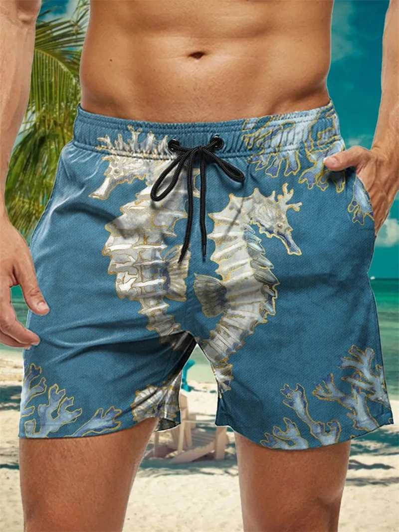 New mens beach shorts 3D printed with tropical fish and marine animal patterns for summer 2025 Hawaiian board shorts for children Y2k swimming trunksX