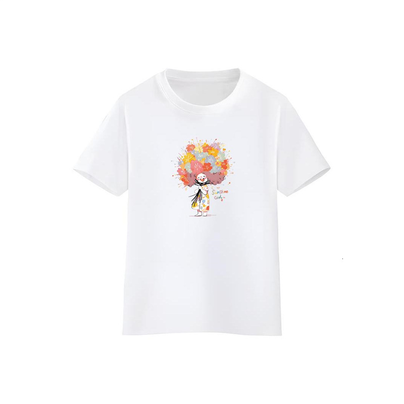 Ddmyshoesvip Girls Short White Pure Cotton T Shirt Summer Loose Fit Medium To Large Size Children S Western Style Girl Cartoon Printed Half Sleeved To