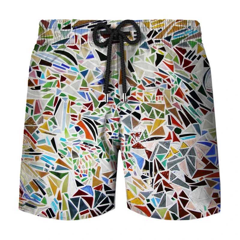 3D Printing Art Graffiti Shorts Mens Street Clothing Personalized Shorts Fashion Casual Colorful Stripe Painting Beach ShortsXJ250407