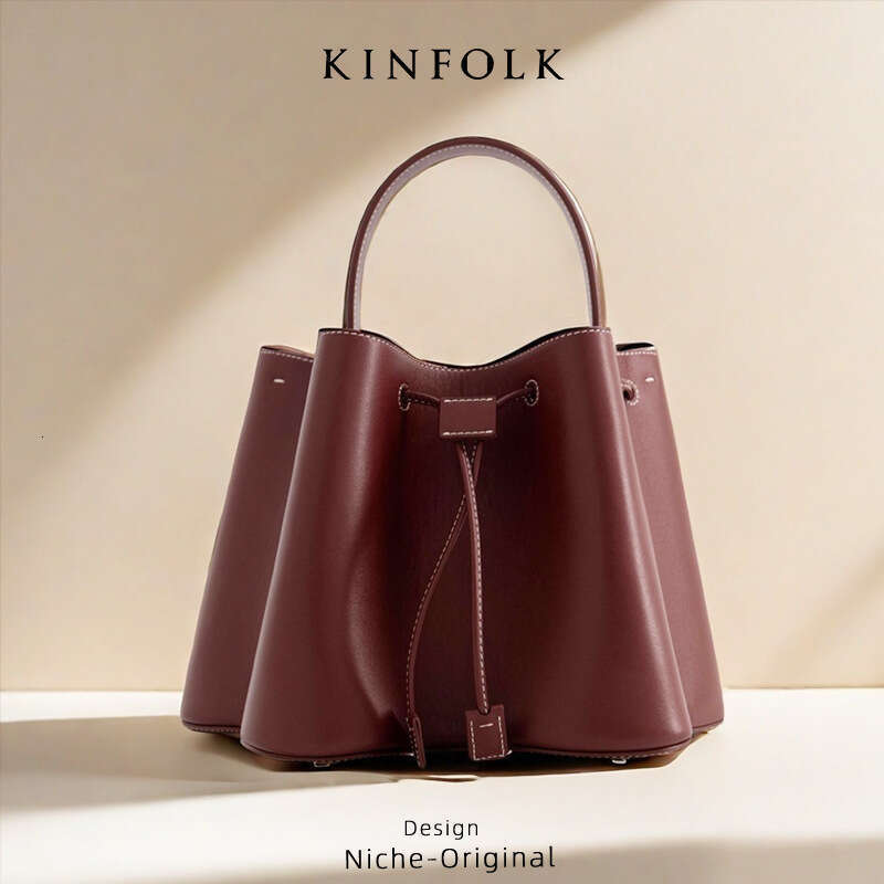 Women's 2024 New Fashion Elegant Pleated Drawstring Bucket Bag Handbag One Shoulder Messenger Bag