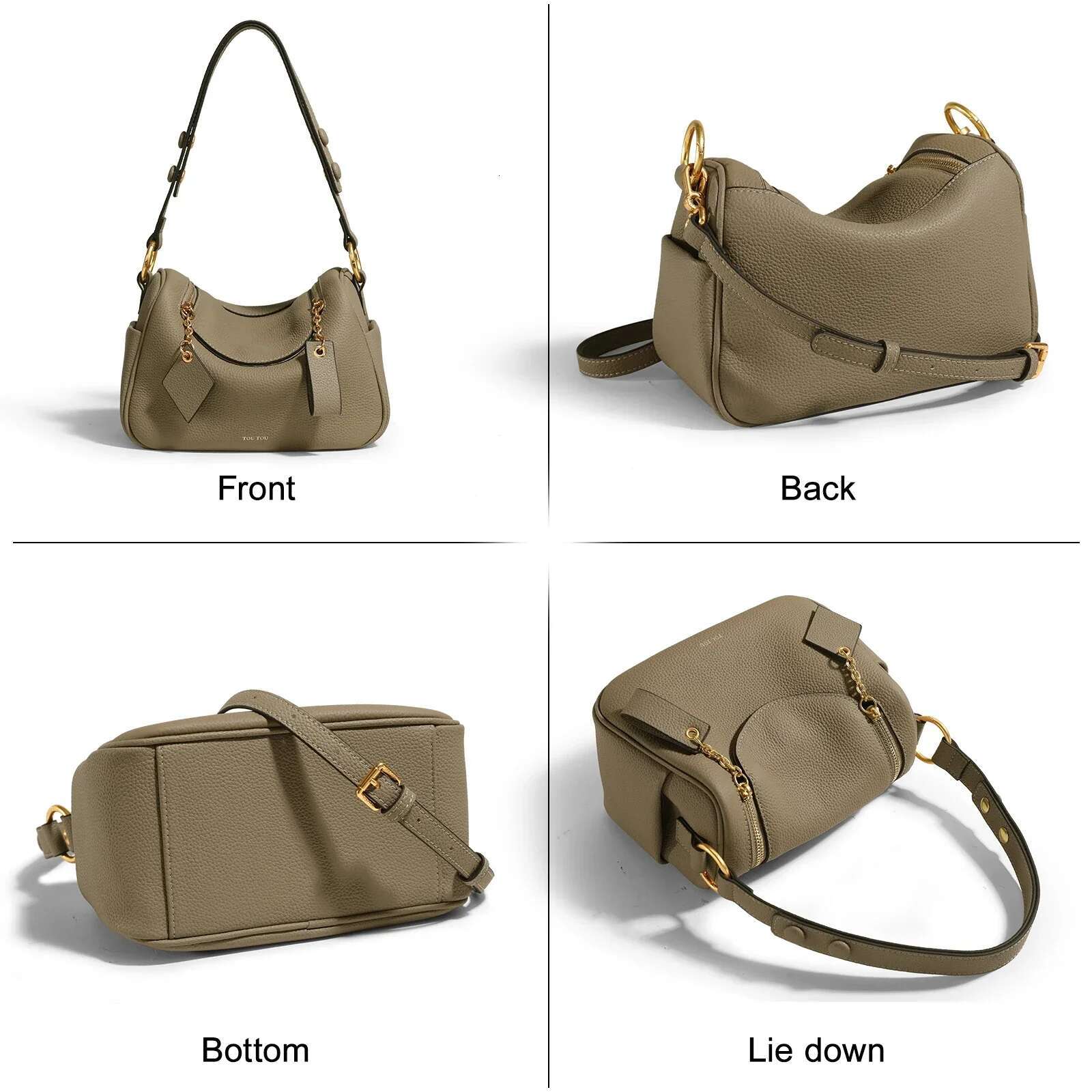 TOUTOU Quilted Genuine Leather Handbag T Print Large Capacity Crossbody with Removable Shoulder Strap Bag