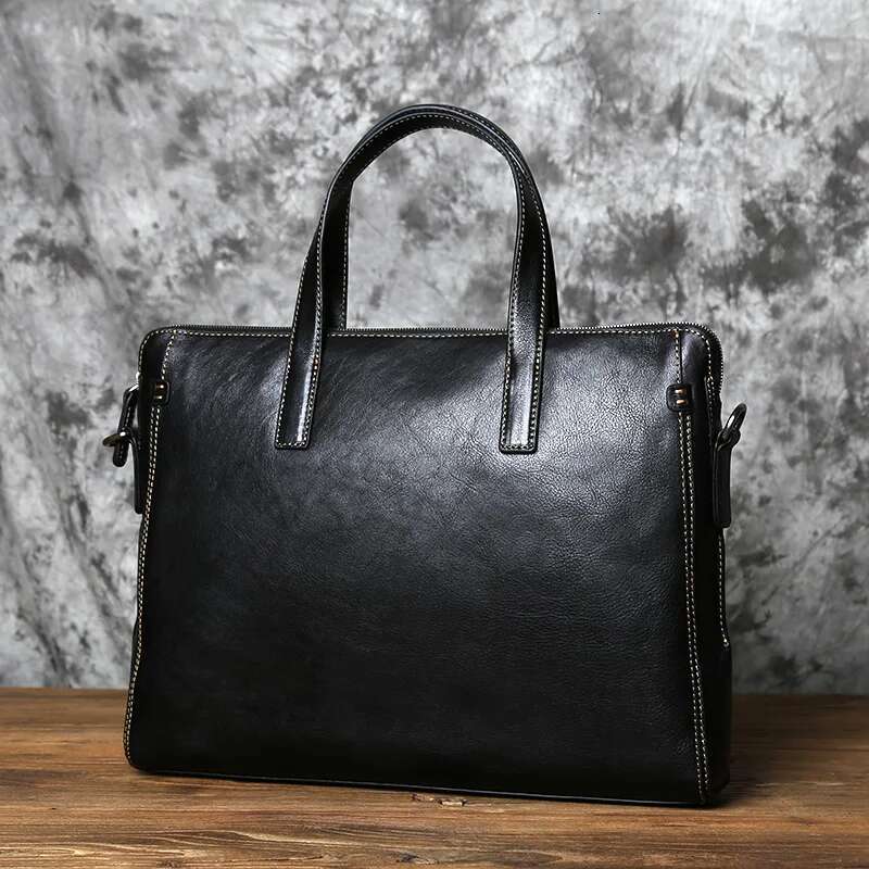 NZPJ Men Leather Handbag First Layer Cowhide Business Computer Large-Capacity One-Shoulder Messenger Bag For 14 Inch Laptop