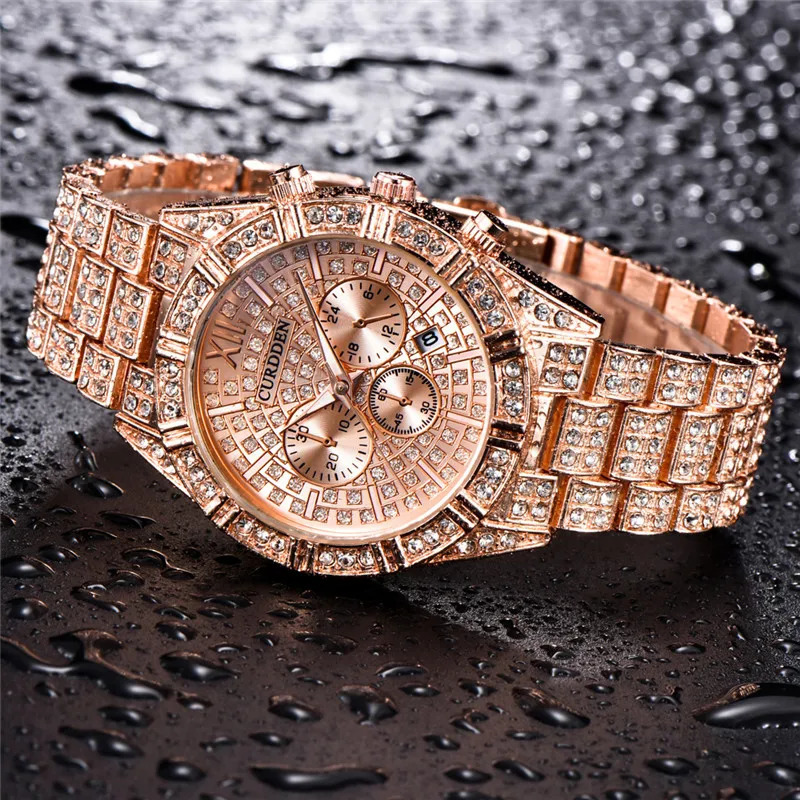 Original CURDDEN Watches For Men Fashion Alloy Band Hip Hop Diamond Golden Date Vintage Quartz Watch Montre Homme 251107
