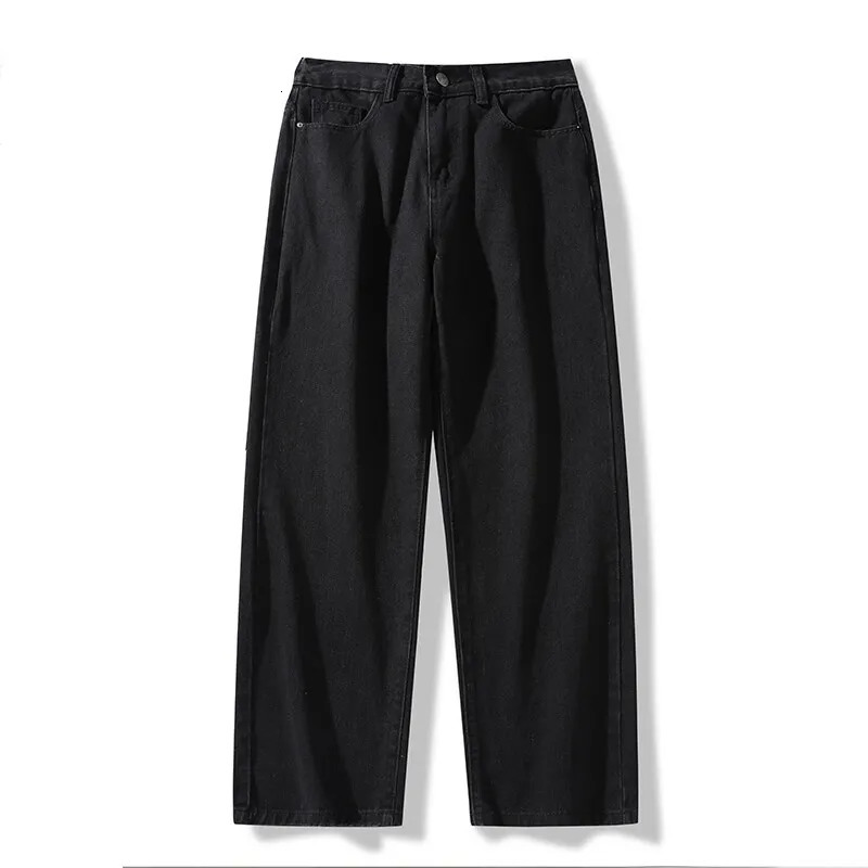 2025 Mens Korean Long Jeans Classic Straight Denim Wide Leg Pants Solid Color Casual 250408