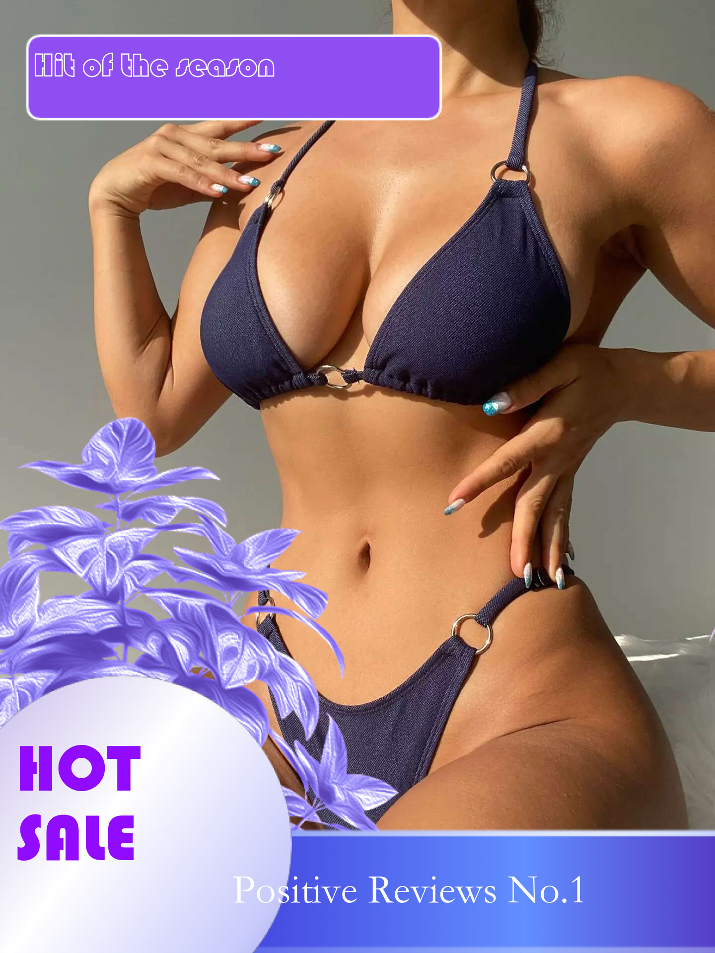 Dongdumaoyi Sexy Blue Cowboy Bikini Set Women Halter Metal Ring Linked Push Up Micro Swimsuit Beach Bathing Suit Thong Swimwear Biquini
