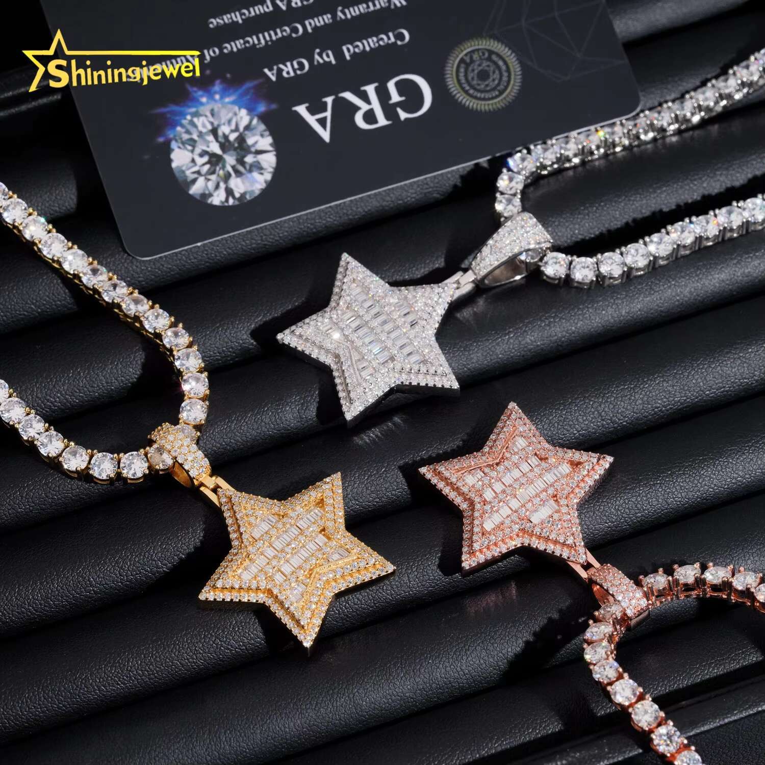 New Design Fine Jewelry Solid 925 Sterling Silver Gold Plating Hip Hop VVS Diamond Necklace Moissanite Iced Out Star Pendant