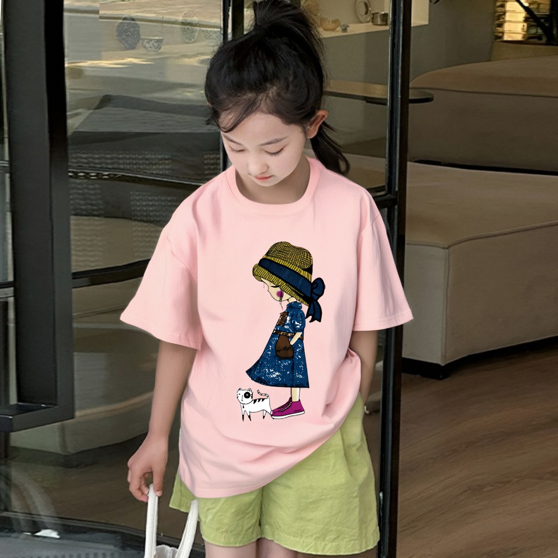 Ddmyshoesvip Girls Short Sleeved T Shirt New Summer Clothing Cartoon Printed Children S Clothing Little Girls Round Neck Pure Cotton Top Trendy