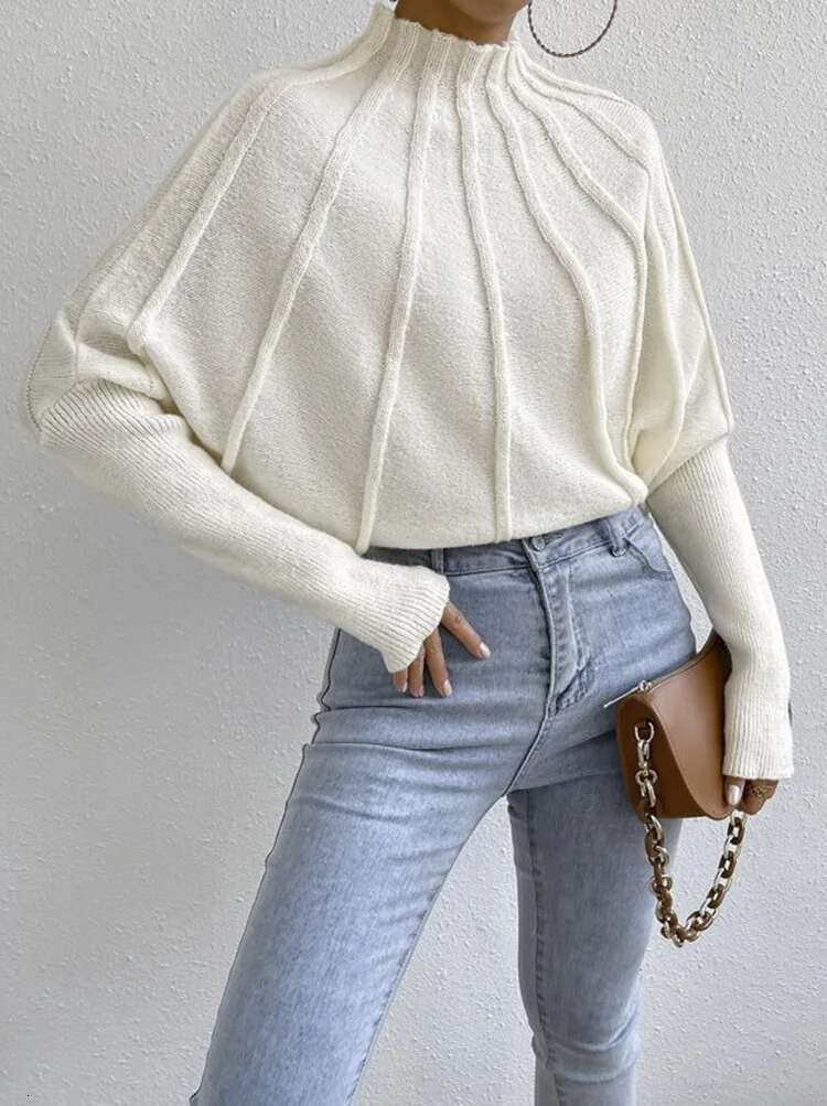 Kintted Pullover Batball Sweater For Women Solid Round Neck Long Sleeve Top New T-Shirt Loose Spider Web Short Knitwear
