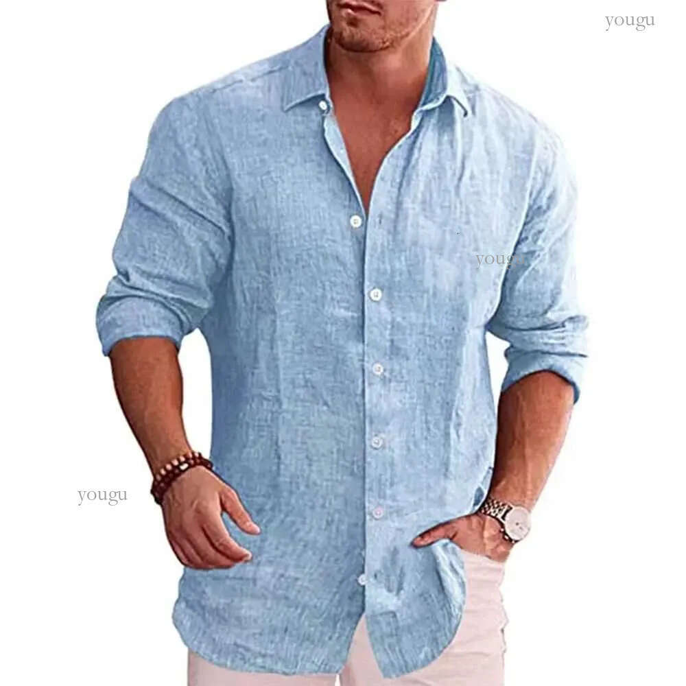 Cotton Linen Autumn Hot Selling Mens Long Sleeve Shirt Solid Color Casual Style Plus Size Mens Casual Linen ShirtT250508