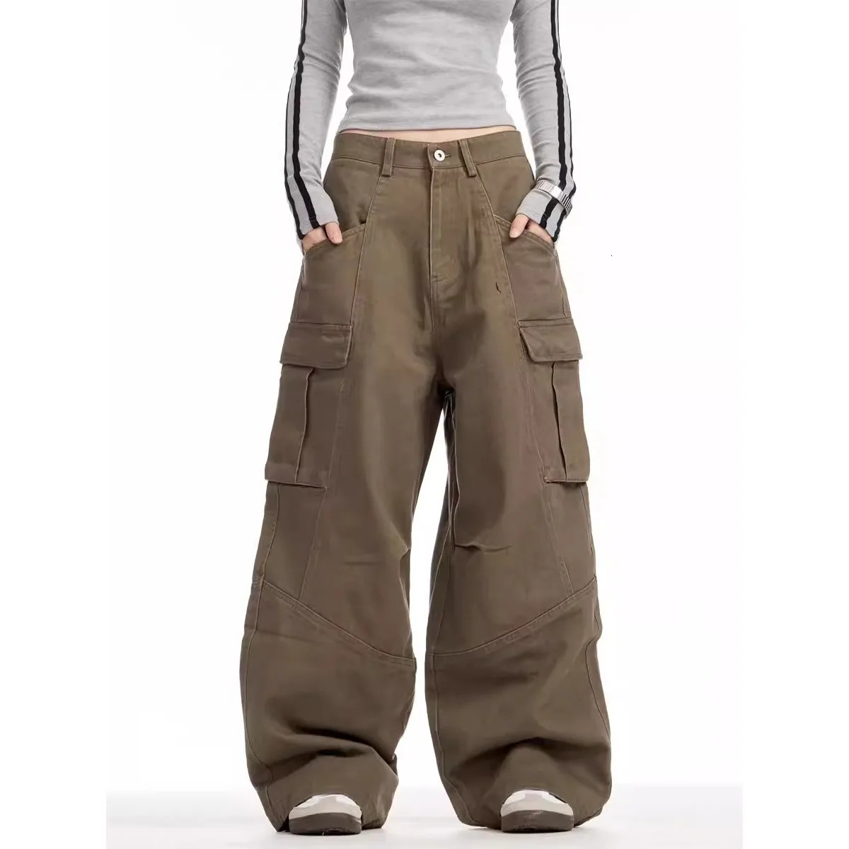 womens retro cargo pants streetwear Techwear Korean Harajuku parachute sports wide leg runners Trousers 250407