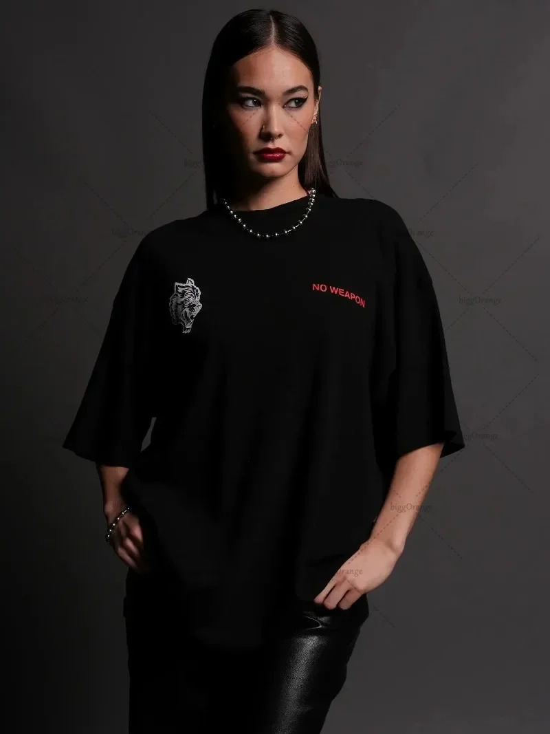 Europe and the United States vintage fashion short sleeved skull print pure cotton top personalized loose oversized mens T-shirt 250402