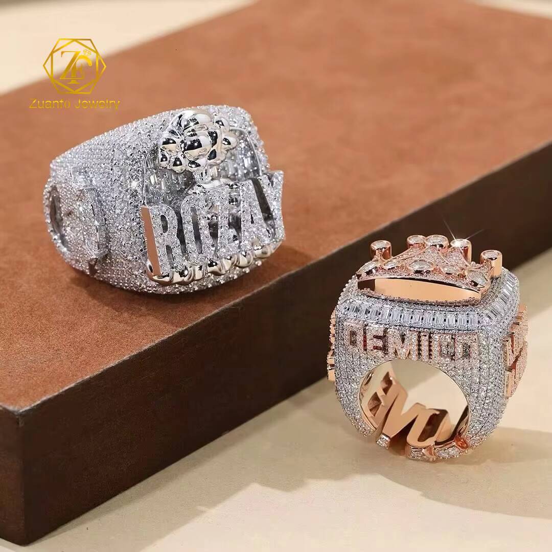 Custom Gold-Plated 925 Silver Moissanite Ring with VVS Diamond Tester Iced Out Hip Hop Style Featuring Letter