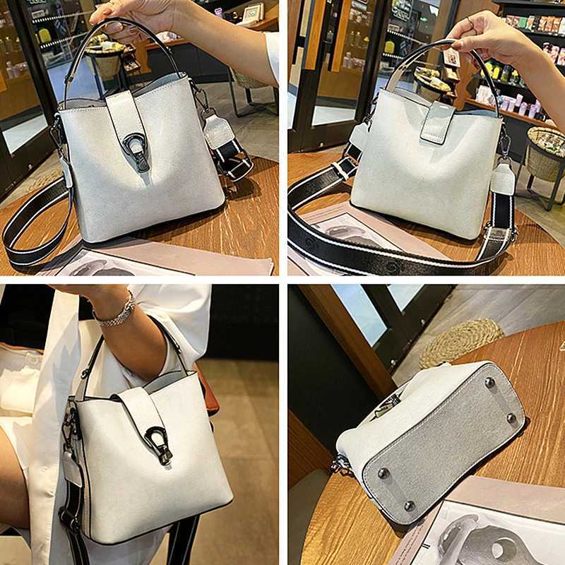 New Arrival Toptrends leather bucket small shoulder cross body womens bag new trend designer wide shoulder strap handbag womens handbag T250407