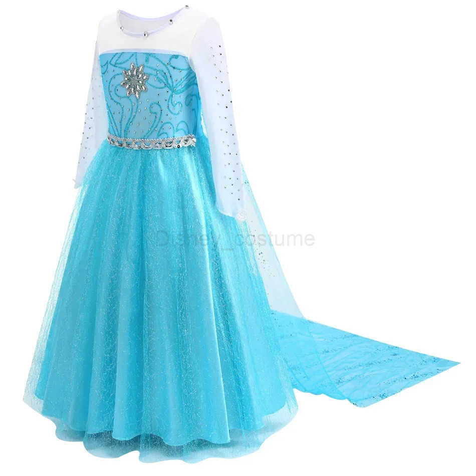Disney Snow Queen Elsa Kids Costumes For Girls 2024 Carnival Party Prom Gown Robe Play Children Clothes Frozen Princess Dresses X250408