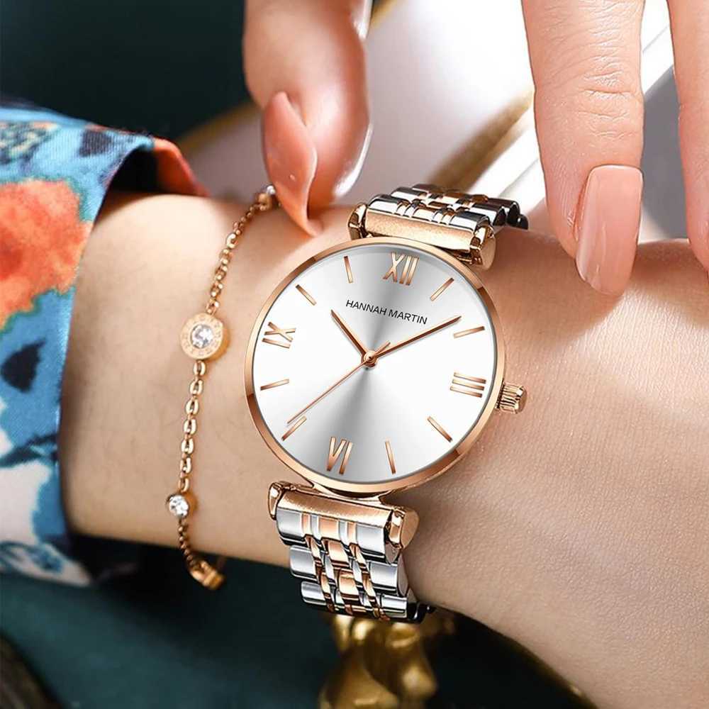 Hannah Martin the top brand of new womens casual watches in 2024 is a Japanese sports stainless steel fashion Roman scale womens quartz watchT250408