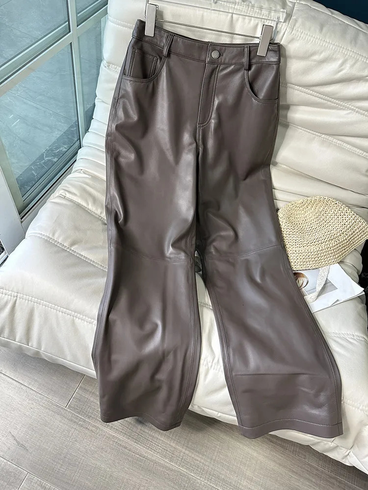 Womens high waisted sheepskin pants straight loose thin genuine leather wide legs spring autumn 250407