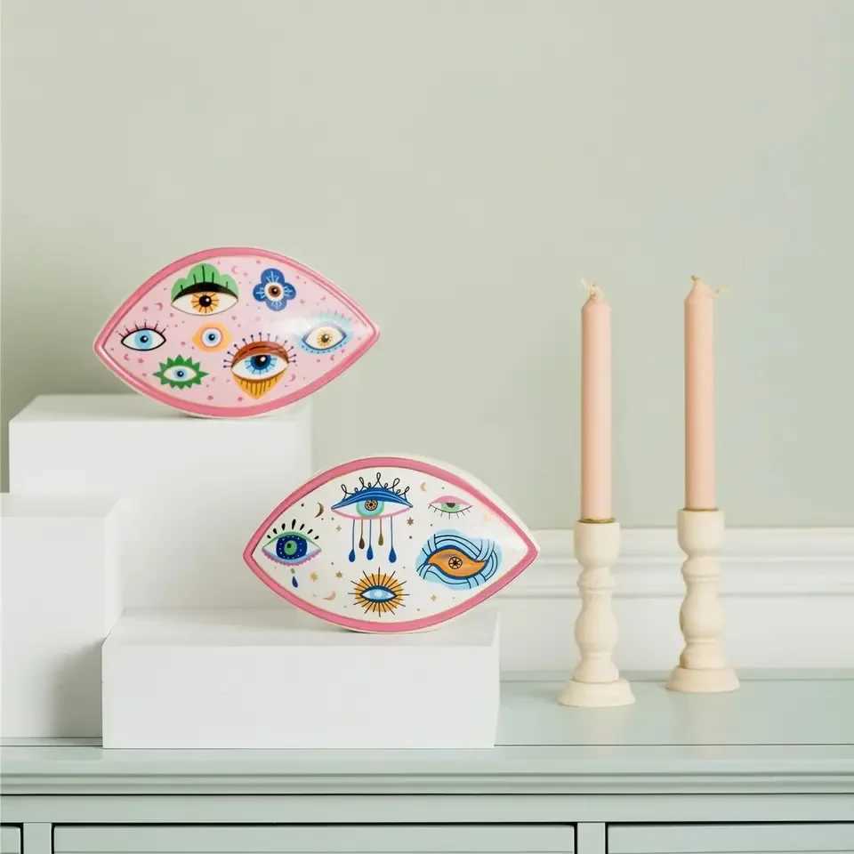 Creative Ceramic Art Home Decoration Trkiye Blue Evil Eye Sculpture Devils Eye Statue Moroccan Style Desktop Decoration X250408