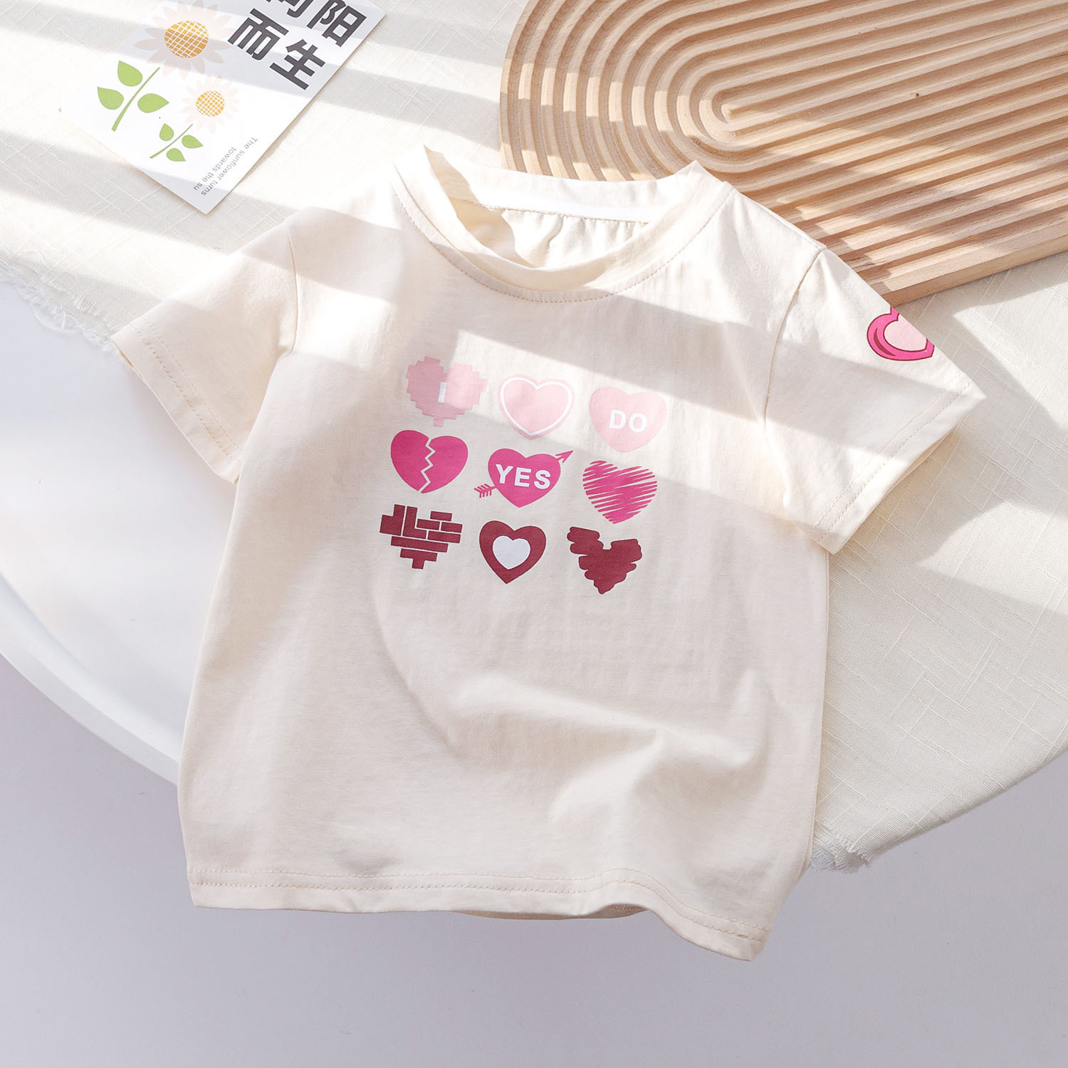Ddmyshoesvip Pure Cotton Children S Clothing Summer New Style Girl Baby Love Cartoon Printed Short Sleeved T Shirt Casual Western Style Top