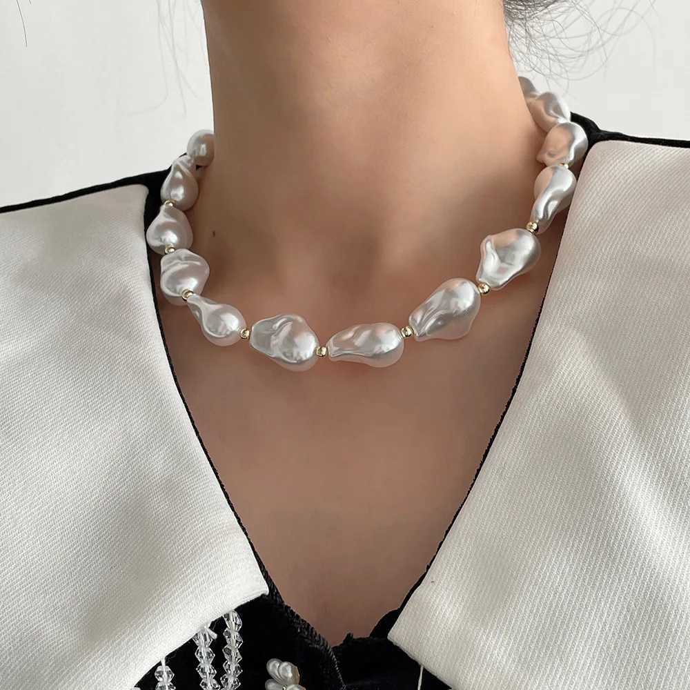 Vintage Bohemian Big Beads Pearl Choker Necklace For Women Girls New Luxury Bride Clavicle Chain Wedding JewelryC250407