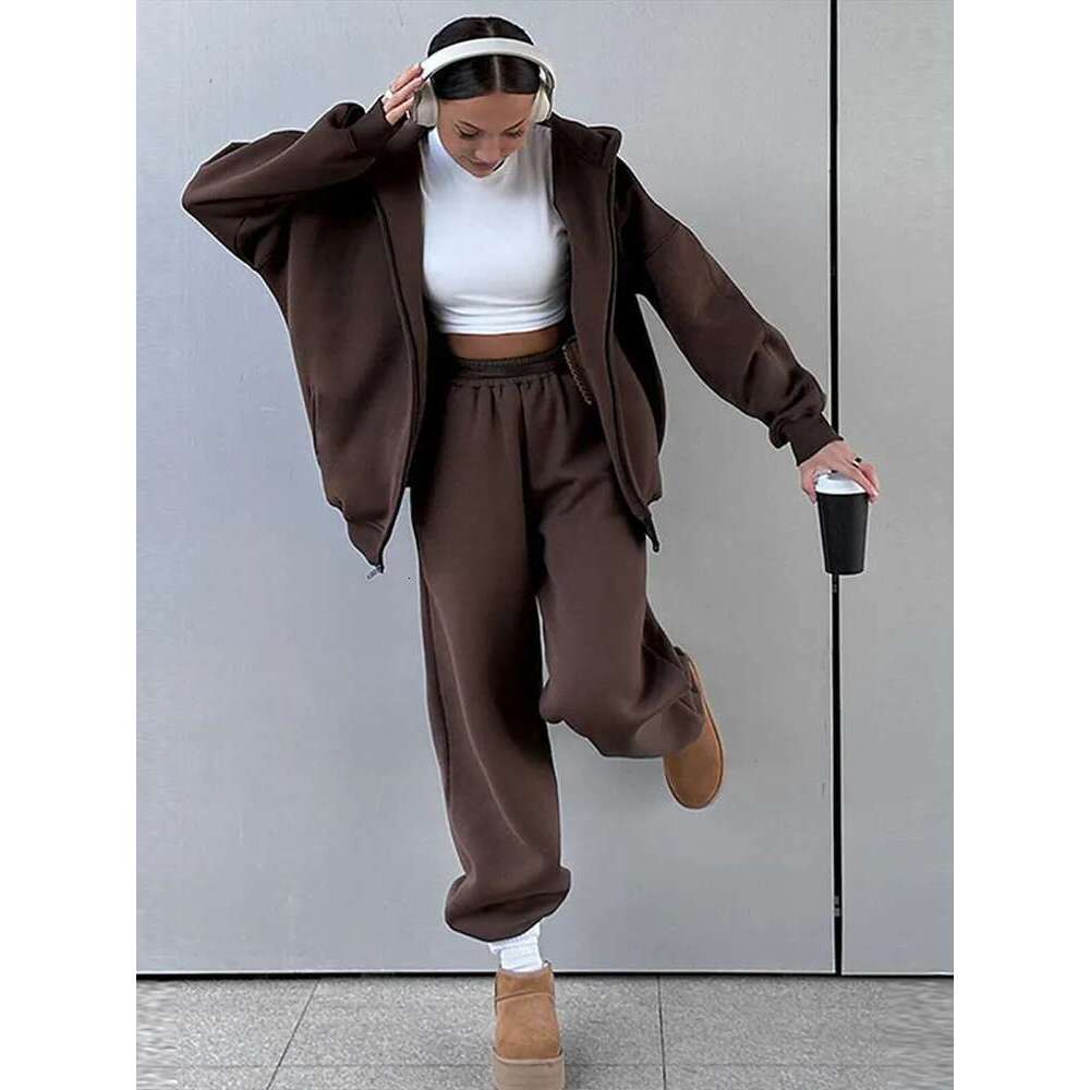 Casual Women Tracksuit Set Hooded Workout Suit Fiess Sports Female Clothes Outfit Loose Elastic-Waist Running Trousers 2025