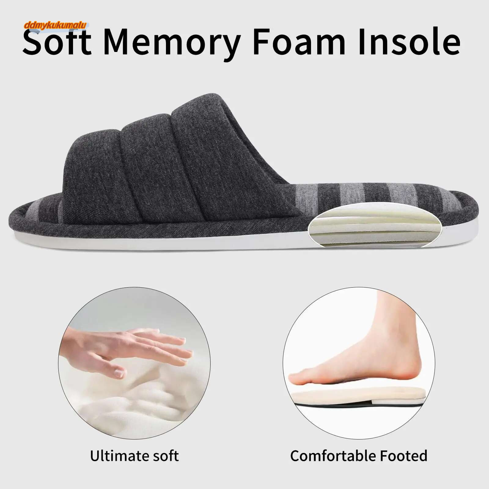 Goosecret Indoor Soft Cotton For Women Men Open Toe House Slippers Bedroom Slides Breathable Memory Foam Flat Shoes ddmykukumalu