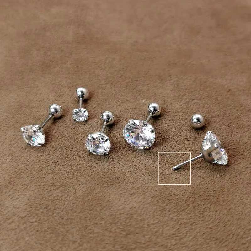 1Pair 925 Sterling Silver Bead Screw Stud Earrings for Women Men Simple 3-6mm Round Cubic Zirconia Ear Body Piercing JewelryC250407