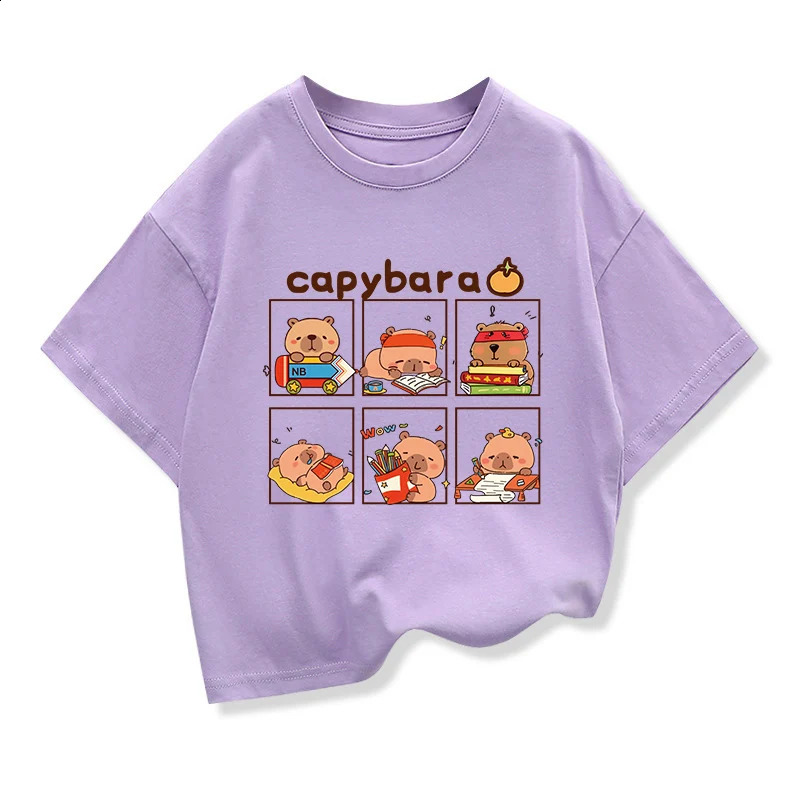 Children Short Sleeved Tees tshirt Cute Capibara Kids Cotton O-neck Casual Tops Loose T-shirt For Summer Teen Boys Clothes 250408