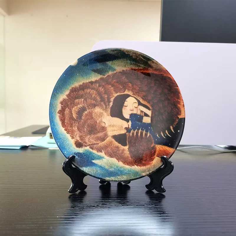 Female Art Printing Board Creative Plant Enthusiast Gift Decorative Plate Ceramic Round Girl Drawing Illustration Tray Swinging Board X250408