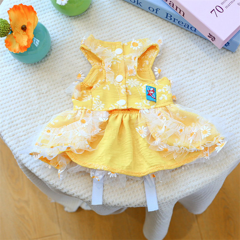 Pet Clothes Dog Daisy Slip Dress Princess Dress Cake Layered Puff Skirt For Spring And Summer