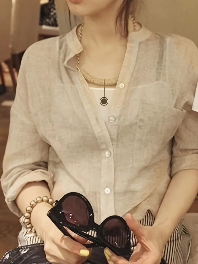 Elegant Feminine Shirts Cotton Linen Large Size Blouses Fashion Woman Vintage Blouses Summer Korean Style Clothes 250408