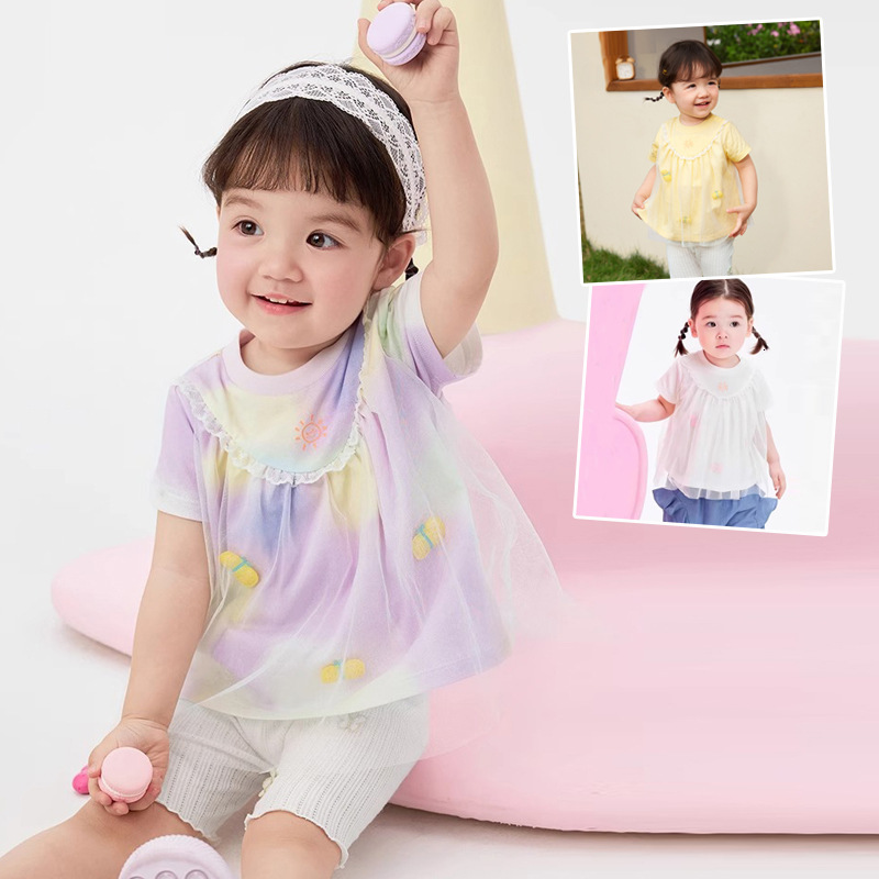 Ddmyshoesvip Children S Clothing Girls Mesh T Shirt New Summer Short Sleeved Pure Cotton Outerwear For Small Medium Sized Babies And Sweet