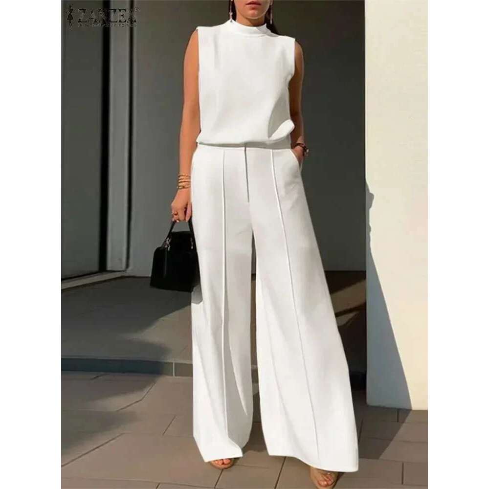 Elegant Chic Women's 2 Pieces ZANZEA Woman 2025 Tracksuits Fashion 2Pcs Outfits Suits Tank Tops And Wide Leg Pants Sets