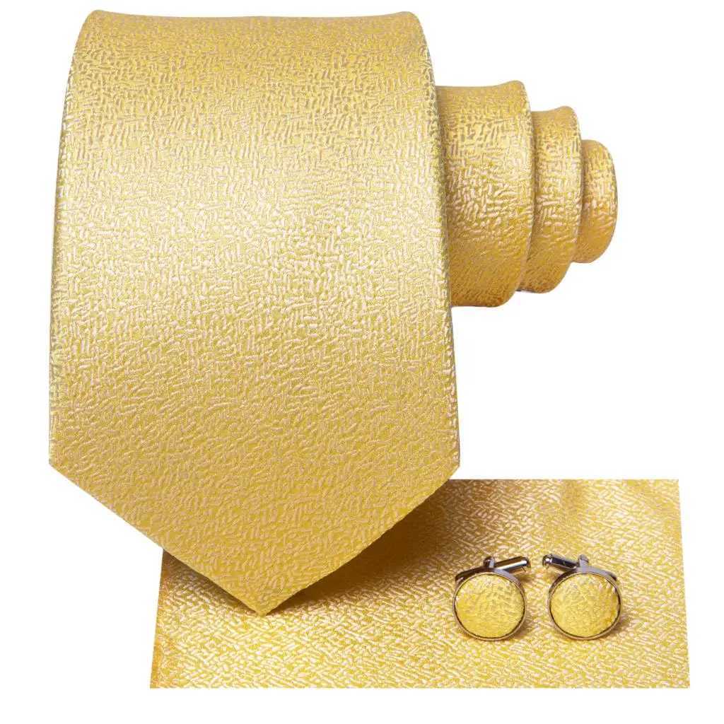 Hi-Tie w Gold Solid Paisley Silk Wedding Tie For Men Hanky Cufflink Gift Men Necktie Gravata Set Business Dropship Designer X250407