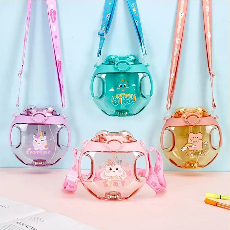 450ml Donut Shape Cup Kids Luminous Plastic Drink Water Bottle with Straws Cartoon Spray Bottle for Kids Outdoor Water Bottle 250408