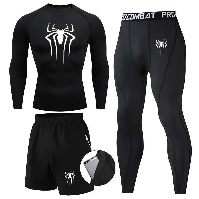 3Pc Winter Thermal Underwear Men Set Compression Sports Suit Long Johns Clothes Running Tracksuit Wear Exercise Workout Tights