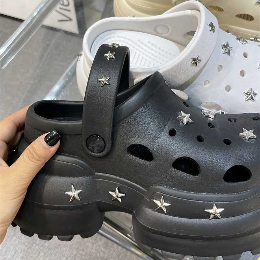 Womens Summer Sandals 10cm High Thick High Heels with Star Charm Garden Shoes Waterproof Beach Pool Sandals Mule SlippersXJ250407