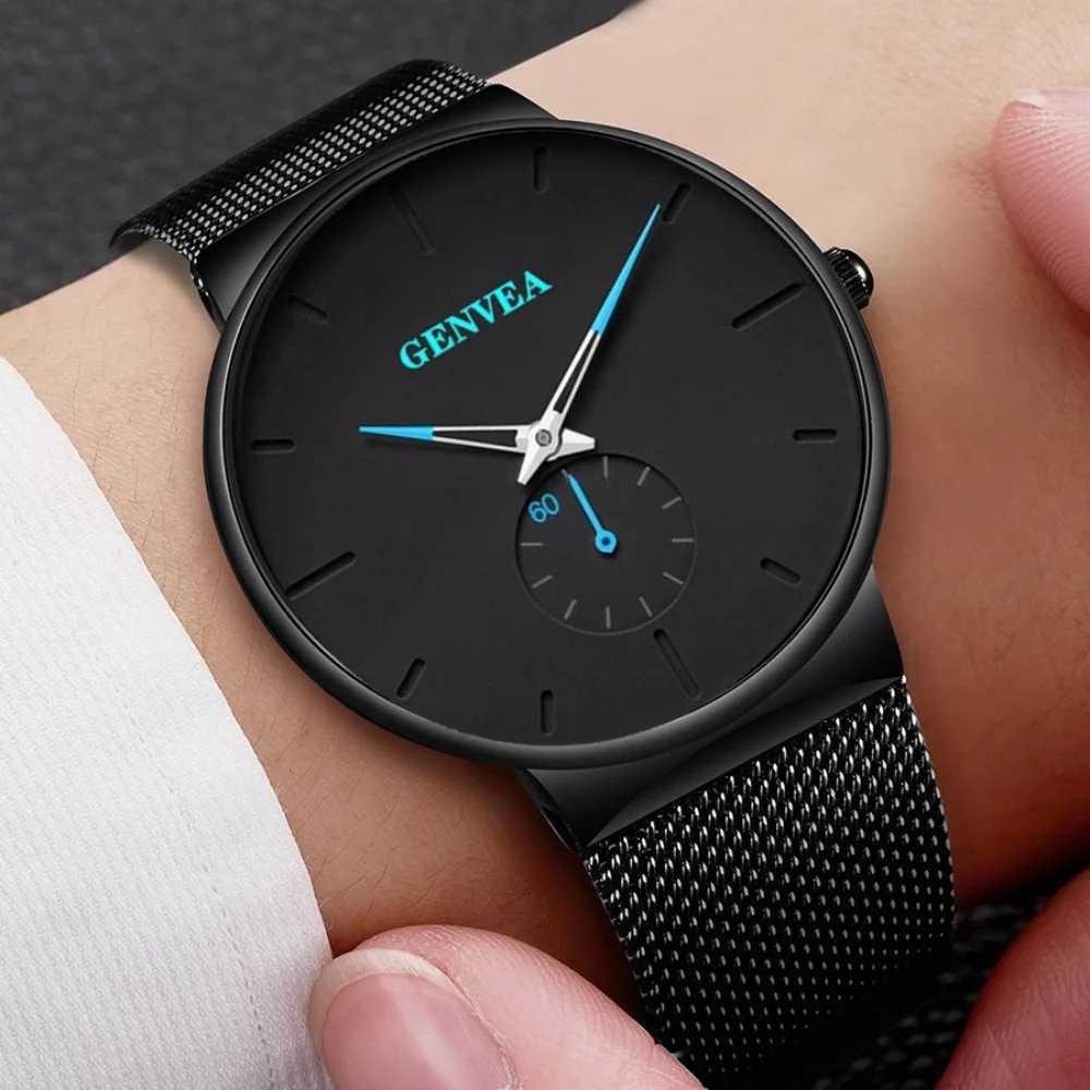Fashionable mens watches top-notch luxury quartz watches mens casual ultra-thin mesh steel sports watches Relogio Masculino Y250407
