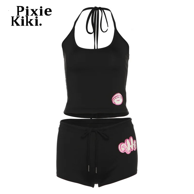 PixieKiki Low Waist Shorts and Top Sets Woman 2 Piece Y2k Summer Holiday Outfits Womens Beach Wear Kawaii Clothes P71-BE14 250407
