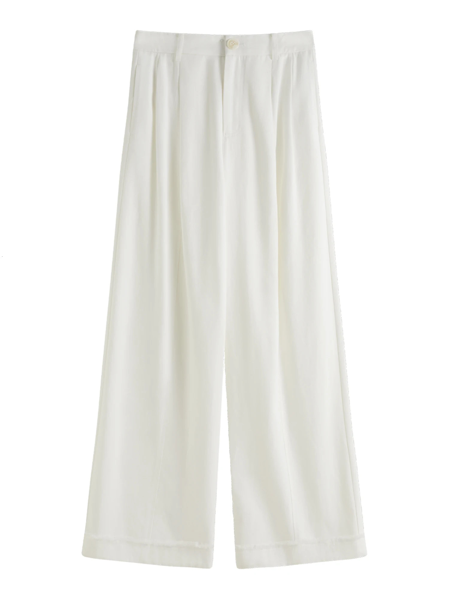 FSLE womens beige commuting pants with pleated n fully matched high waist wide leg casual spring 25FS11049 250407