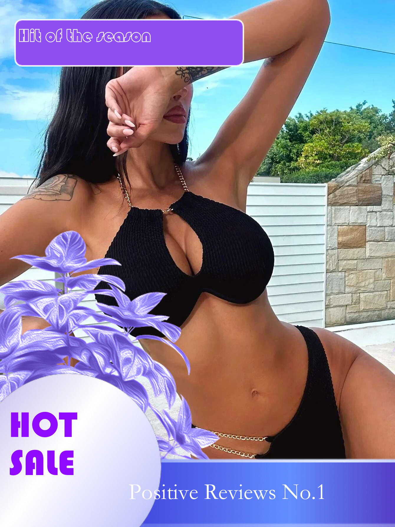 Dongdumaoyi Sexy Black Micro Bikini Women Cut Out Underwire Metallic Thong Swimsuit Summer Bathing Suit Push Up Metal Chain Swimwear