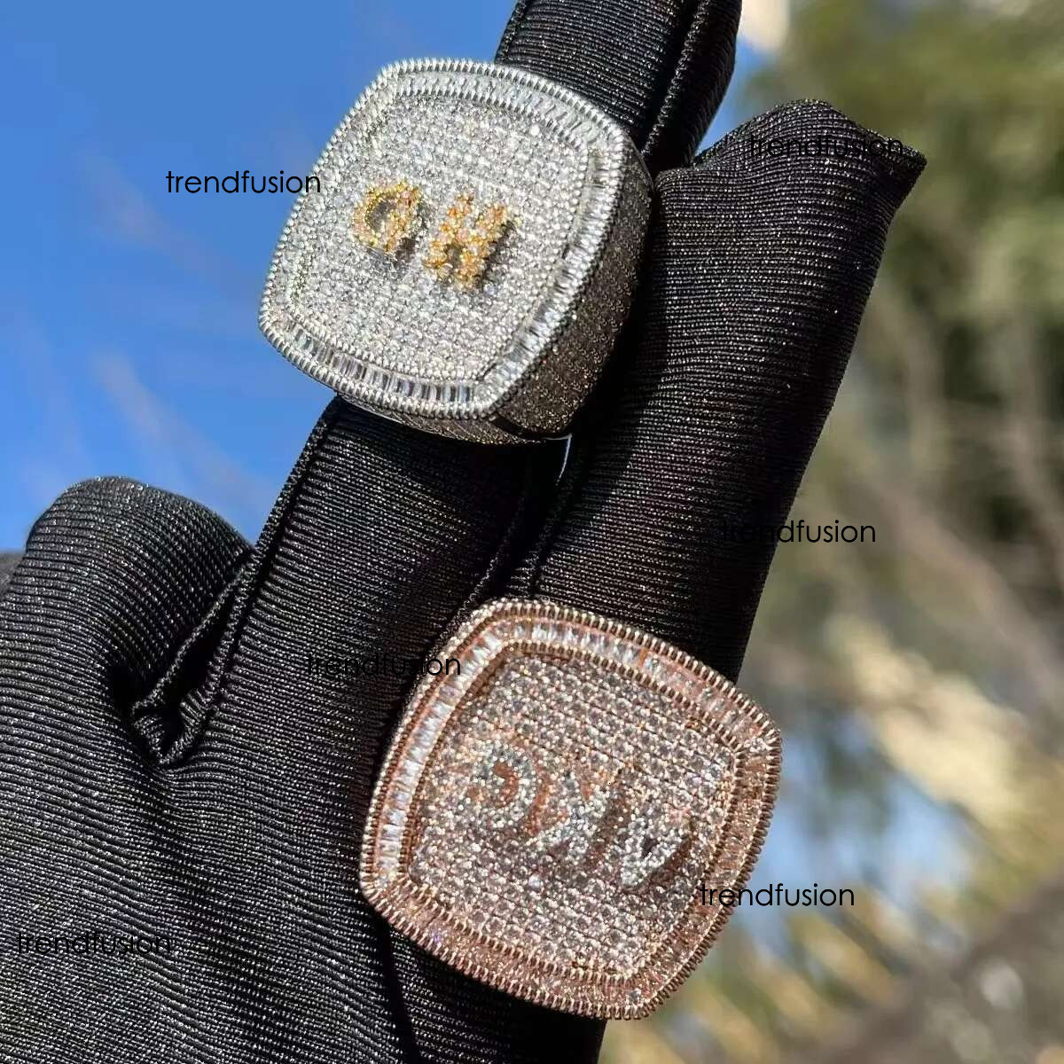 Lifeng Jewelry Custom Single Letter Ring Baguette cut VVS Moissanite Two Tone Sterg Sier Men Hiphop Rings