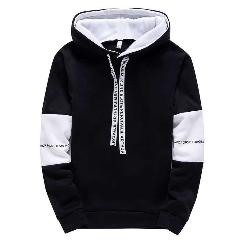 Mens hooded sportswear casual sports top autumn black and white simple zipper jogging pants street sportswear clothing W250408